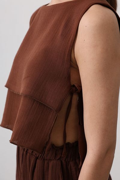 Trendyol Collection Καφέ Πλαϊνό δέσιμο με λαιμόκοψη Λεπτομερής υφαντή μπλούζα TWOSS25BZ00166