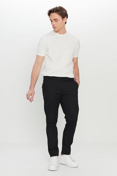 AC&Co / Altınyıldız Classics Men's Black Cotton Slim Fit Slim Fit Side Pocket Stretch Casual Trousers