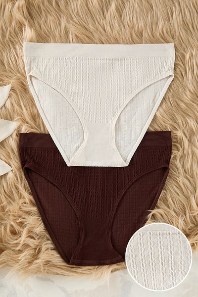 Trendyol Collection Set mit 2 nahtlosen, geflochtenen Hipster-Höschen – Stein, Braun THMSS25KU00000