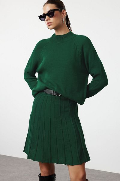 Trendyol Collection Emerald Green Knitwear Top and Bottom Set - Pleated Skirt, Twoaw23Au00184