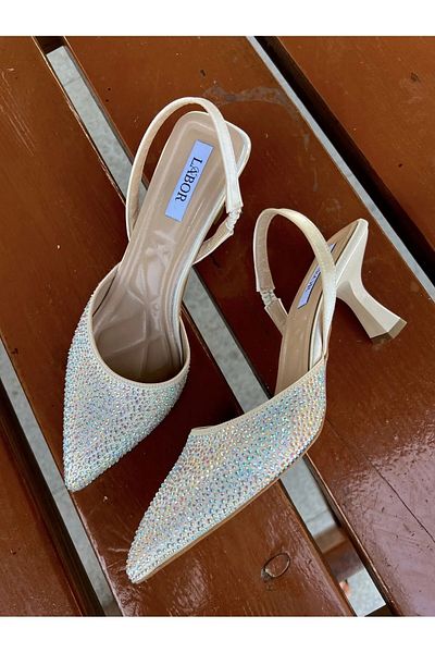 labor collection Stiletto cu vârf ascuțit cu pietre, cu spate deschis, înălțime toc de 7 cm