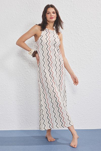 Trendyol Collection Geometric Patterned Woven Knitwear Look Beach Dress Tbess25El00139