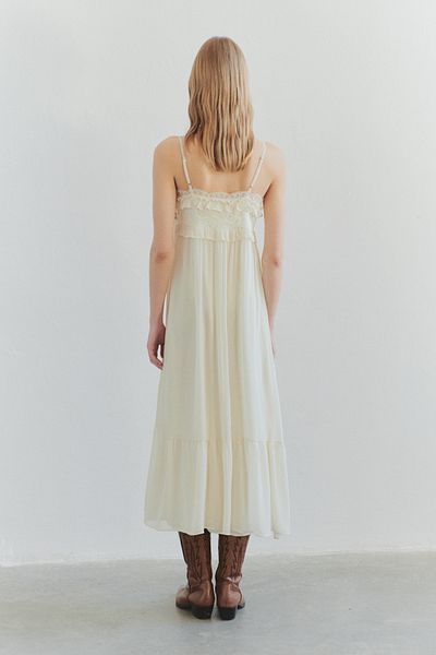 Trendyol Collection Limited Edition White Wide Fit Lace Detailed Maxi Woven Dress Twoss25El00515
