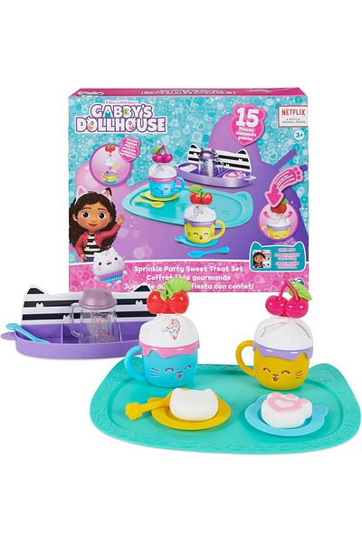 Gabby's Dollhouse Gabby’s Dollhouse, Sprinkle Party Sweet Treat Set, Pretend Play Kitchen Hot Cocoa Party Set with Fru