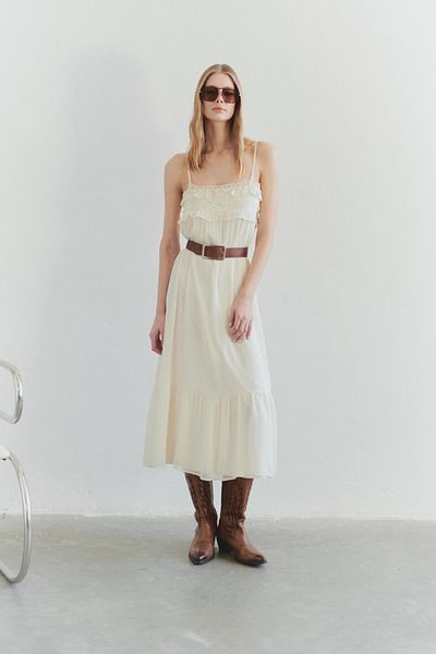 Trendyol Collection Limited Edition White Wide Fit Lace Detailed Maxi Woven Dress Twoss25El00515