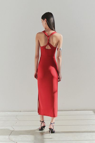 Trendyol Collection Red Stretchy Maxi Bodycon Dress - Back Detail, Limited Edition Twoss25El00484