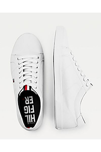 Tommy Hilfiger Men's Brand Logo Vulcanized Rubber and Natural Rubber Signature Detail on Outsole White Sneakers Fm