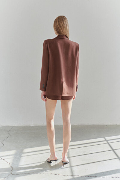 Trendyol Collection Σορτς με στάμπα καφέ υφαντό πέτρα TWOSS25SR00078