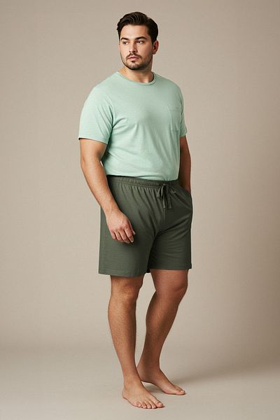 Trendyol Collection Plus Size Mint Khaki Pyjama-Set mit gestrickten Shorts – TMNSS25AI00007