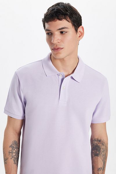 Tudors Ανδρικό T-shirt Slim Fit Slim Fit 100% βαμβακερό λιλά γιακά πόλο