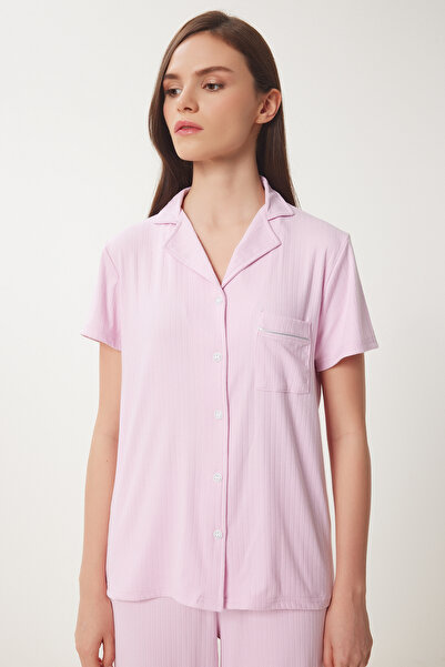 Happiness İstanbul Női rózsaszín ing alsó kötött pizsama szett PQ00001