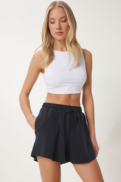 Happiness İstanbul Schwarze Modal-Shorts mit Taschen für Damen UB00318