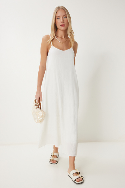 Happiness İstanbul Dámské tkané šaty s kostěnou texturou RG00049