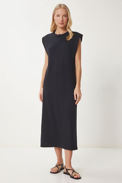 Happiness İstanbul Women's Black Padded Basic Summer Modal Dress Ej00002