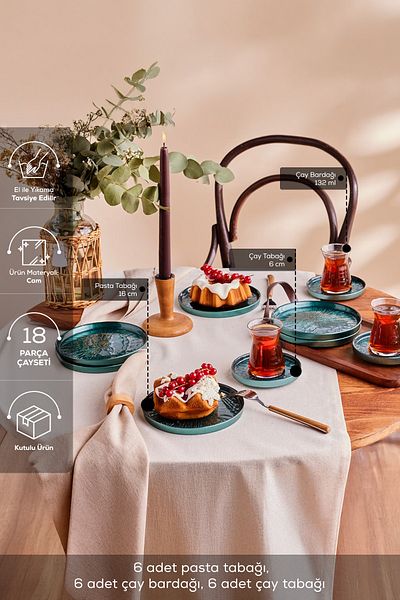 Karaca Teo Green 18 Piece Cake and Tea Treat Set 132 ml