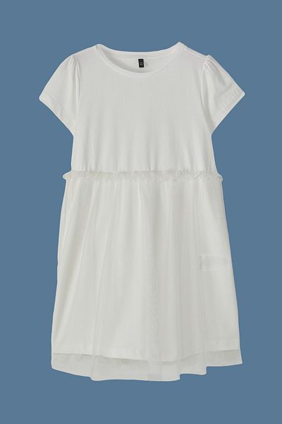 TRENDYOLKIDS Εκρού Βαμβακερό Κοριτσίστικο Βασικό Μίνι Τούτου Φόρεμα Εορταστικό Υφαντό TKDSS25EL00075