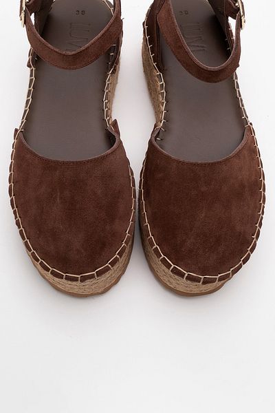 LuviShoes VİBA Brown Suede Genuine Leather Women's Straw Wedge Sole Sandals