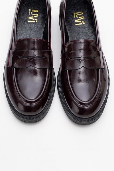 LuviShoes Pline бордови червени лачени дамски обувки мокасини от естествена кожа