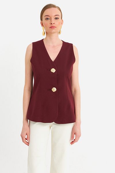 Cool & Sexy Vestă de damă bordeaux cu detaliu cu nasturi (CAR1152)
