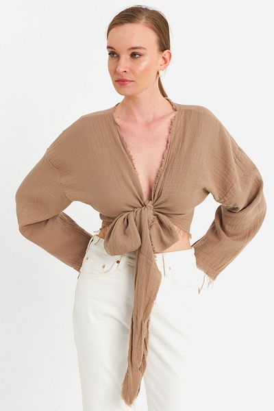 Cool & Sexy Γυναικεία Παπούτσια για Καφέ Μουσελίνα Crop Μπλούζα PC20700 Μοντέλο