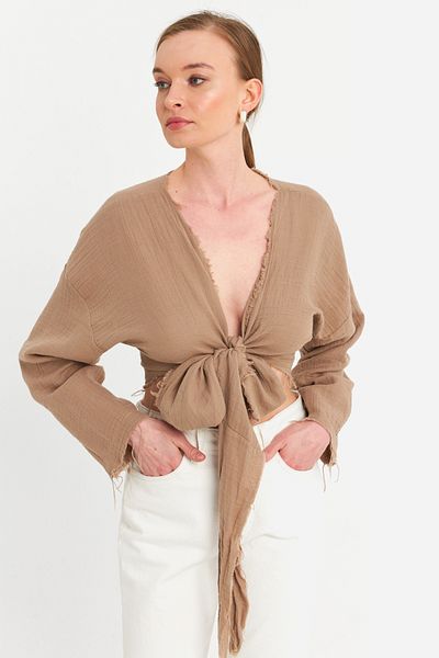 Cool & Sexy Γυναικεία Παπούτσια για Καφέ Μουσελίνα Crop Μπλούζα PC20700 Μοντέλο