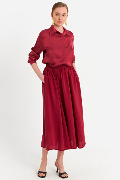 Cool & Modest Women's Burgundy Pocket Midi Skirt Msh20194