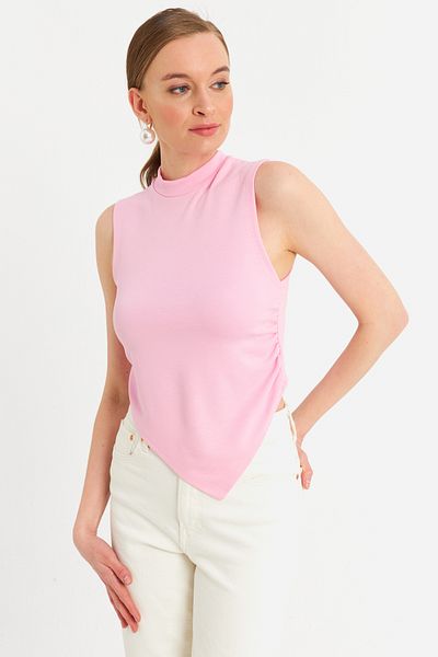 Cool & Sexy Pink Sleeveless Crop Blouse Zh07 Women's Pink Sleeveless Crop Blouse