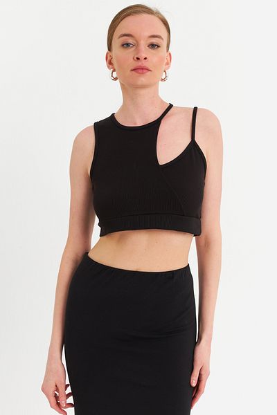Cool & Sexy Women's Black Window Crop Blouse (Ur875)