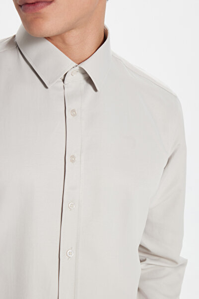 Tudors Ανδρικό μοντέρνο βαμβακερό ίσιο μπεζ πουκάμισο με λεπτή εφαρμογή