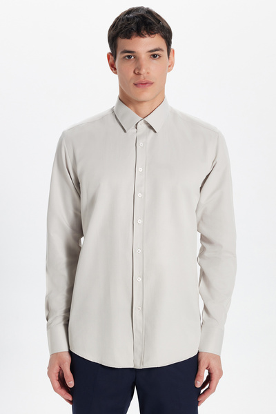 Tudors Ανδρικό μοντέρνο βαμβακερό ίσιο μπεζ πουκάμισο με λεπτή εφαρμογή