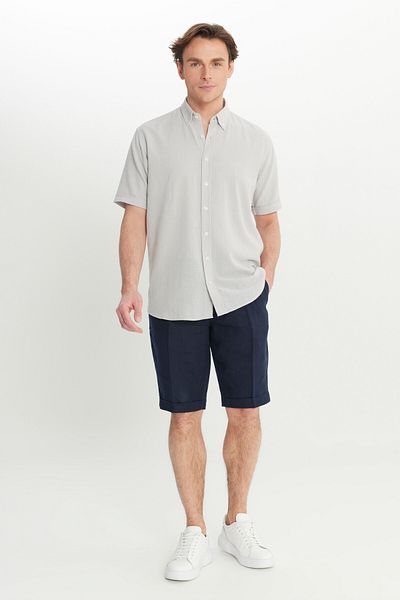 AC&Co / Altınyıldız Classics Ανδρικό ανοιχτό γκρι 100% βαμβακερό πουκάμισο με κουμπιά με κουμπιά με κουμπιά με γιακά