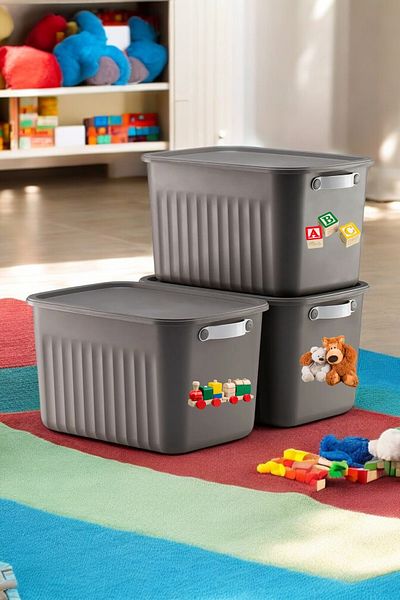 hemlife 3-Piece Multi-Purpose Toy Storage Box 15 Lt Volume Plastic Organizer Storage Box with Handle