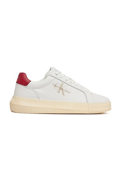 Calvin Klein Adidași din piele pentru bărbați - Aspect elegant, ocazional, alb crem, cu sigla mărcii YM0YM00681-0KV