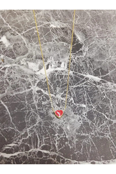 X-Lady Accessories قلادة مجوهرات على شكل قلب من المينا باللون الأحمر باللون ا...