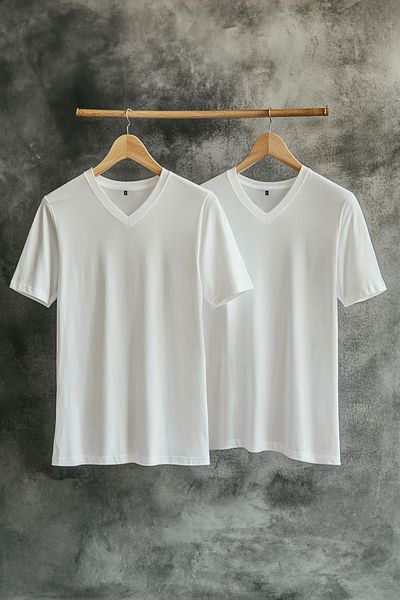 Trendyol Collection Λευκό κοντομάνικο μπλουζάκι με λαιμόκοψη σε V-λαιμόκοψη 2 πακέτο 100% βαμβακερό - TMNSS19BO0075