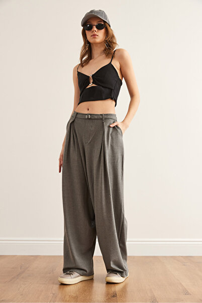 Olalook Kadın Füme Kemerli Cepli Palazzo Poliviskon Pantolon PNT-19000320