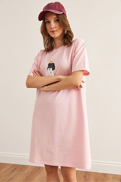 Olalook Γυναικείο φόρεμα τουνίκ με στάμπα Candy Pink Teddy Bear ELB- 19002352