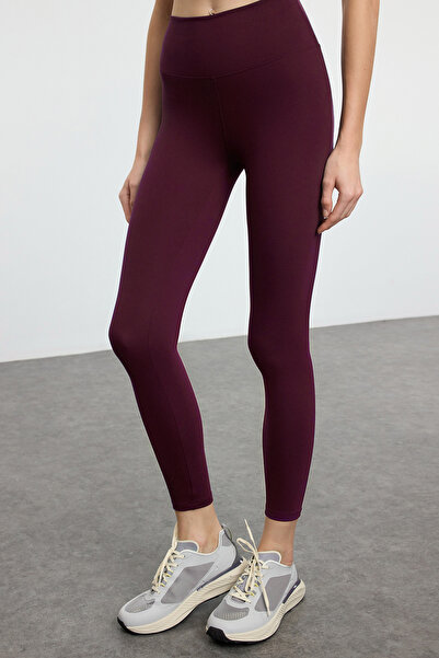Trendyol Collection Burgundy Soft Brushed Fabric Reflector Full Length Knitted Sports Leggings