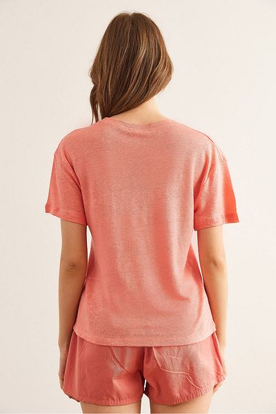 Olalook Women's Coral Flame V-Neck Crop T-Shirt Tsh- 19000861