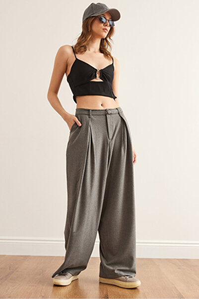 Olalook Kadın Füme Kemerli Cepli Palazzo Poliviskon Pantolon PNT-19000320