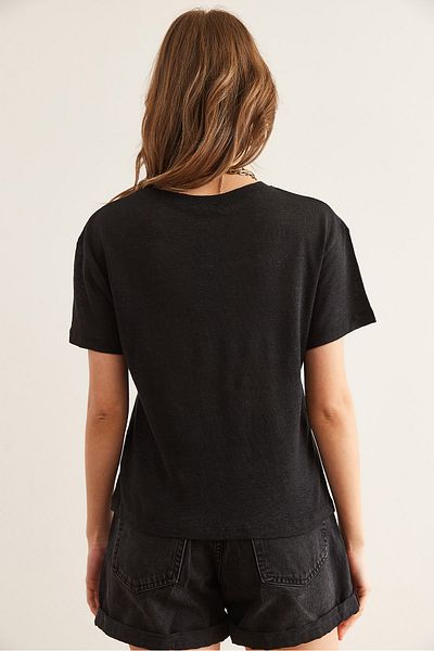 Olalook Tricou negru cu decolteu evazat pentru femei TSH- 19000860