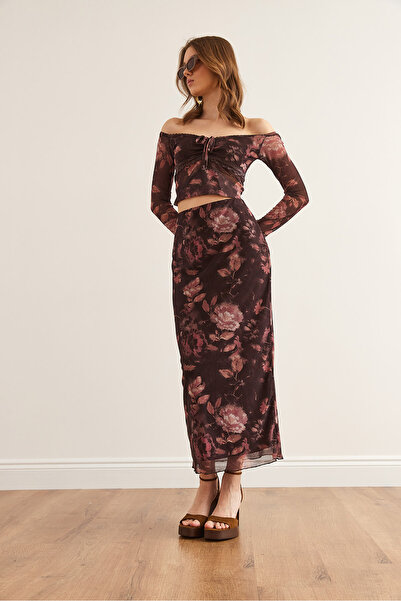 Olalook Spódnica midi z tiulu Dusty Rose dla kobiet ETK-19000306