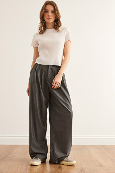 Olalook Kadın Füme 3 Pileli Bol Paça Poliviskon Pantolon PNT-19000322