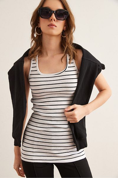 Olalook Gestreiftes weißes langes Camisole-Unterhemd für Damen ATL- 00000003