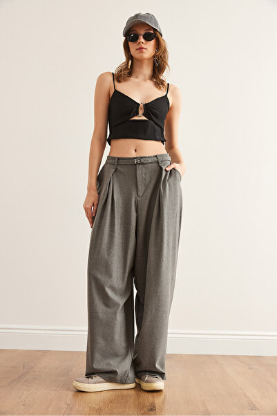Olalook Kadın Füme Kemerli Cepli Palazzo Poliviskon Pantolon PNT-19000320