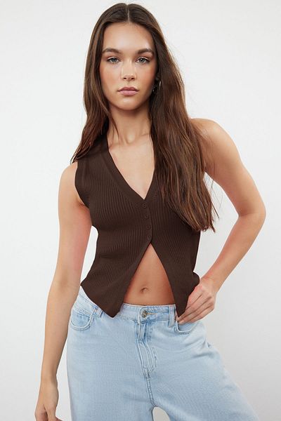 Trendyol Collection Braune Crop Premium/Spezialgarnweste TWOSS24BZ00258
