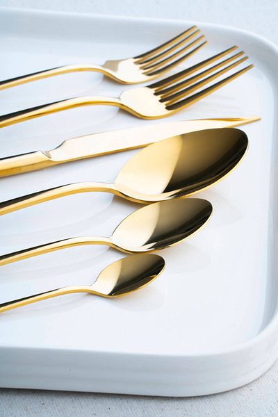 ACAR Elenor Gold Fork Spoon Knife Set - 12 Person, 72 Pieces
