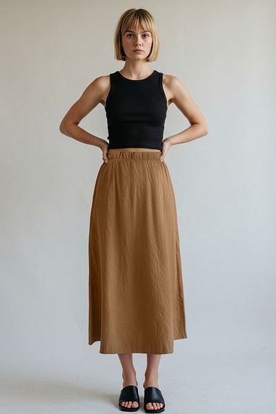 Trendyol Collection Ανοιχτό καφέ Modal Midi Φούστα με φούστα TWOSS25ET00054