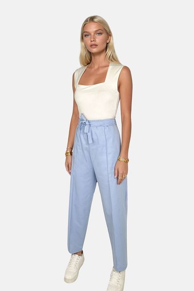 Trend Alaçatı Stili Pantaloni Palazzo de in, albastru, cu talie înaltă, cu buzunare duble, în față, ALC-X13775
