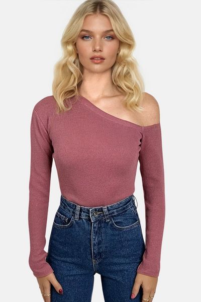 Trend Alaçatı Stili Women's Dusty Rose Boat Neck, One Shoulder Open Camisole Blouse Alc-X13068